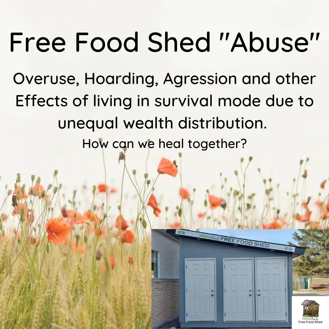 Free Food Shed "Abuse." Overuse, Hoarding, Aggression and other Effects of living in survival mode due to unequal wealth distribution. How can we heal together?